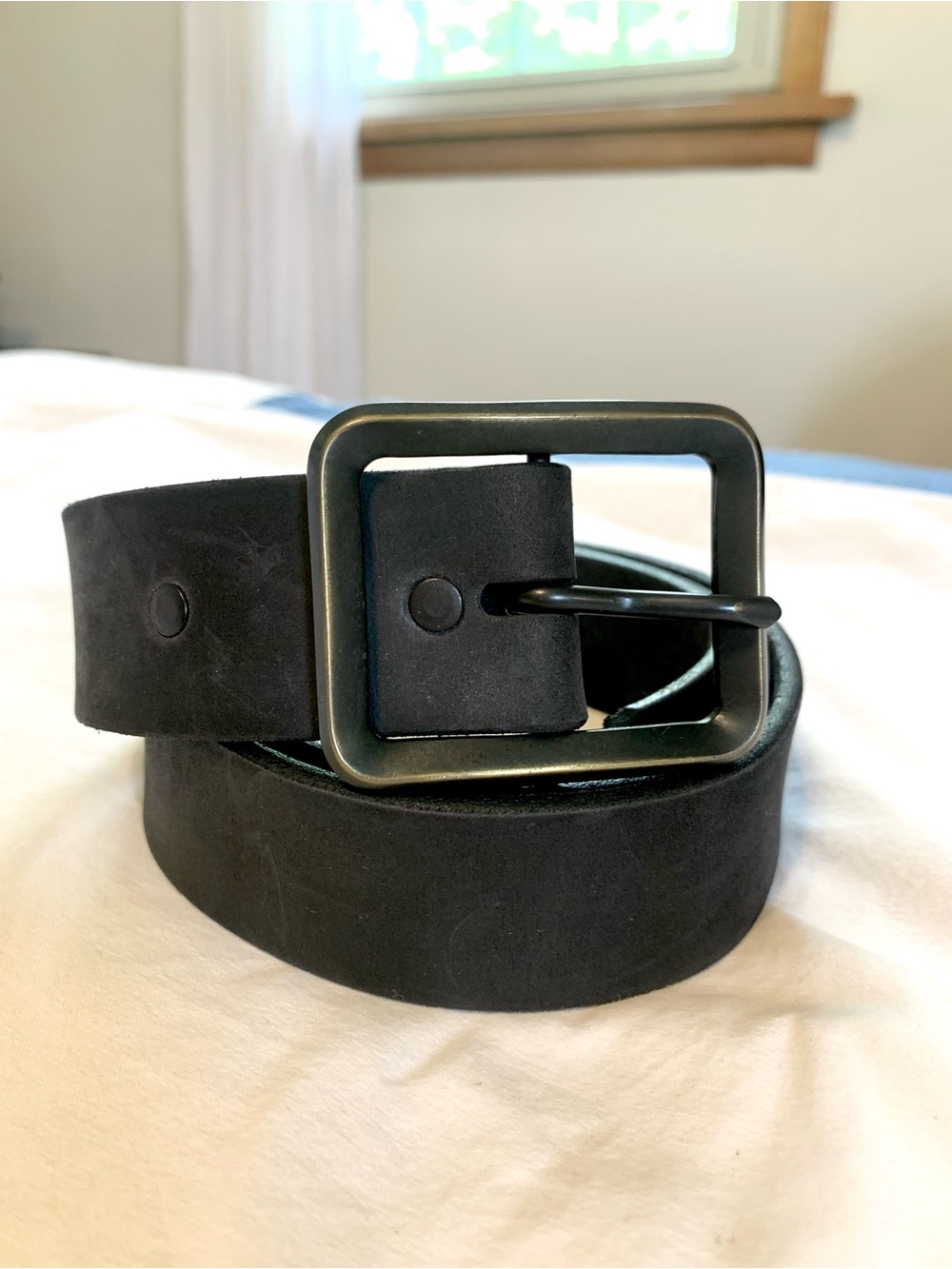 Justin Brand Matte Black Leather Belt with Square Buckle. Size 38
